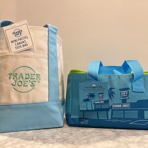 Trader Joe's Blue Set Combo - Canvas Mini Tote &  Insulated Mini Cooler Bag